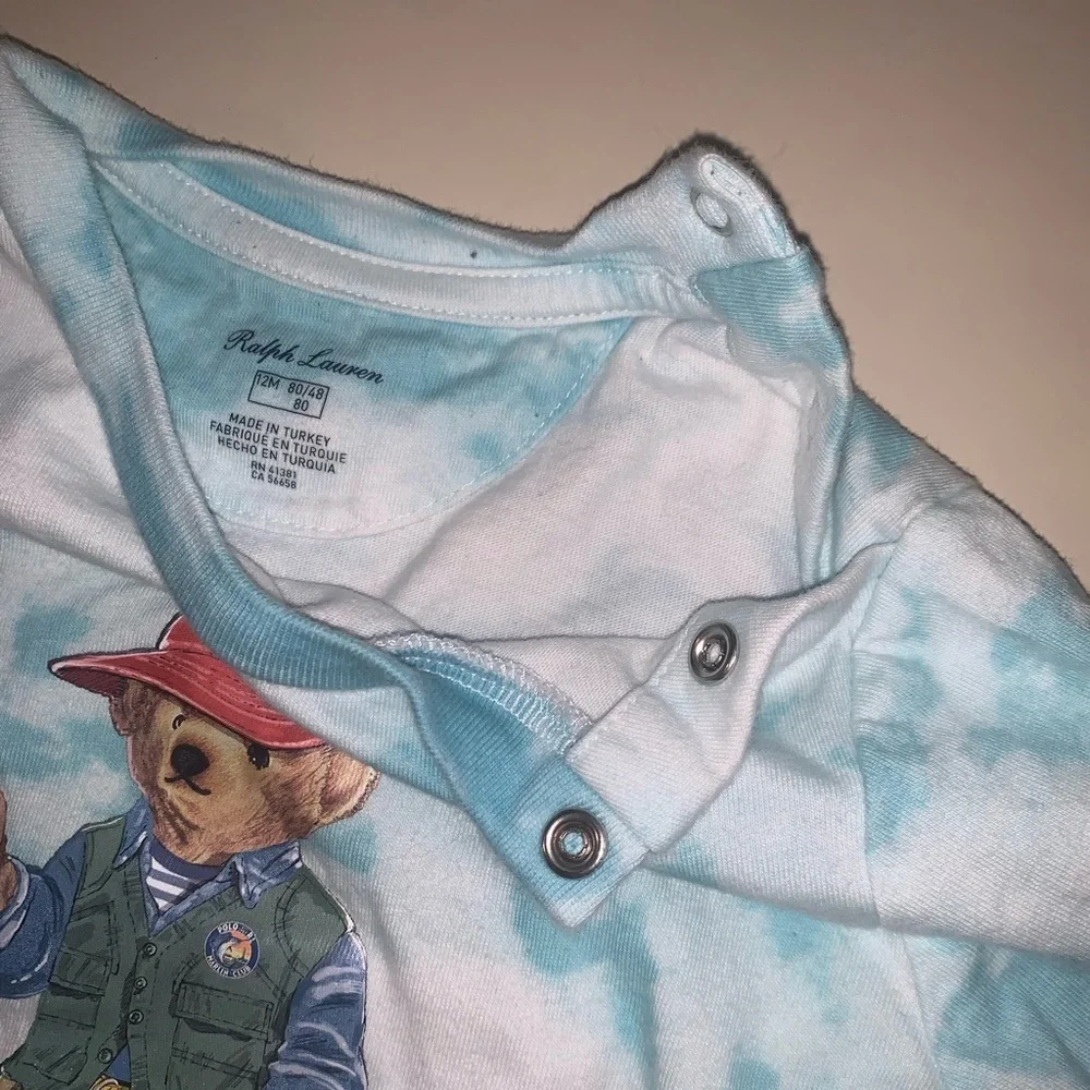 Ralph Lauren Polo Bear Fisherman Teal Aqua Blue Short Sleeve Tie-Dye Tee 12m